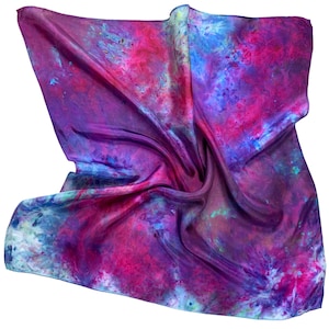 Hand dyed silk scarf, tie dye silk bandana in habotai silk, womens small square scarf, perfect neck scarf or gift for her - berry ice