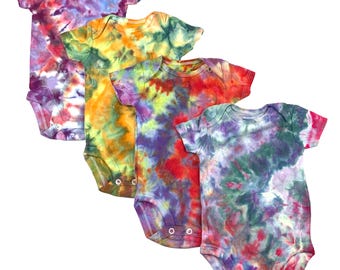 0-3M ice dye baby bodysuits: gender neutral tie dye for baby