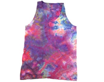 Medium tank top unisex adult, sleeveless tie dye tank top for men or women, cotton tank for summer or yoga or exercise - purple red