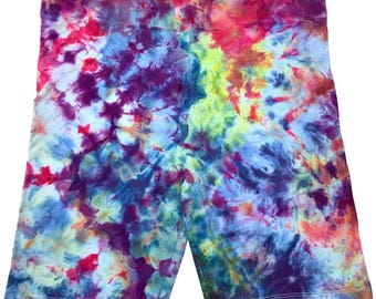 XXL ice dye biker shorts: tie dye high waist stretch cotton loungewear - multi blue