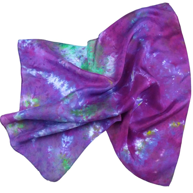 Hand dyed silk scarf, tie dye silk bandana in habotai silk, womens small square scarf, perfect neck scarf or gift for her hint of jade image 1