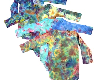 Bodies de bebé de 6 a 9 meses con estampado de hielo, bodies de algodón de manga larga con estampado tie-dye