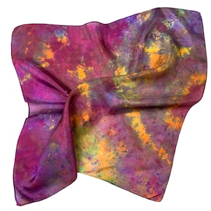 Hand dyed silk scarf, tie dye silk bandana in habotai silk, womens small square scarf, perfect neck scarf or gift for her - orange pop