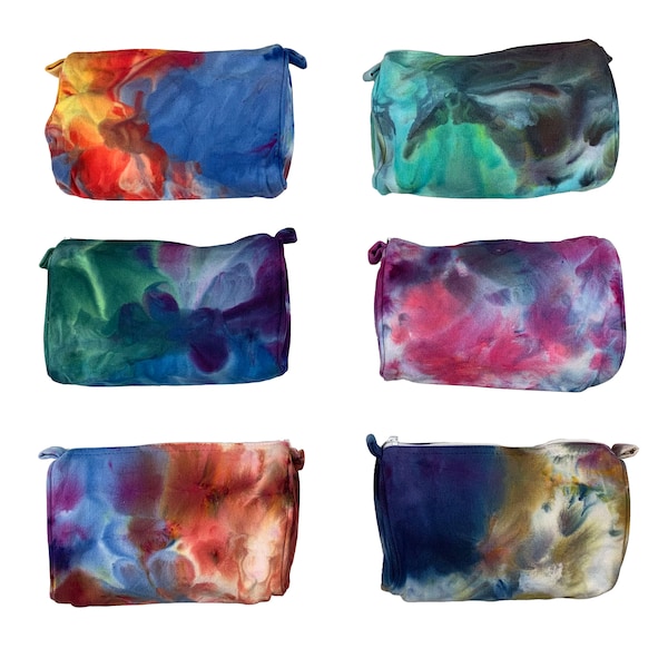 Ice dye makeup pouch, ice dye cosmetics bag or carry all zipper bag for travel or school, tie dye canvas zip bag for pencils - 8 colors