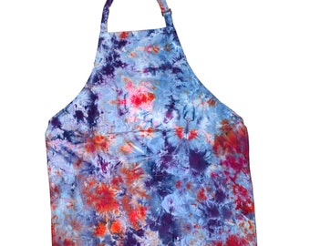 Ice dye apron with pockets and adjustable neck, tie dye apron for chef or baker or artist or mom, tie dye Christmas gift - ruby ice