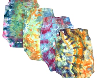 6-9M ice dye baby sleeveless bodysuits: gender neutral summer tie dye for baby