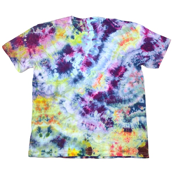 XL ice dye t-shirt, adult unisex tie dye tee shirt for men or women, crew neck tie dye tee for festivals or summer style - spring chill