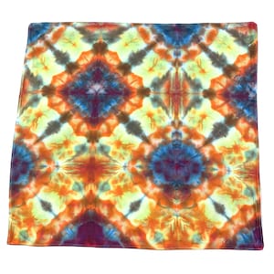 Ice dye handkerchief, tie dye hankie or colorful pocket square for boho wedding, colorful everyday hank for men or women - blue fire