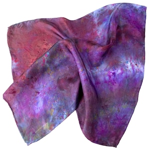 Small hand dyed silk scarf, perfect silk handkerchief or silk pocket square, hand dyed silk neckercheif or small bandana - violet nebula