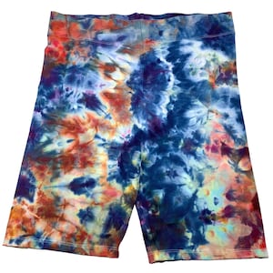 Grote ice dye bikershort, tie-dye bikeshort met hoge taille van stretchkatoen met lange binnenbeenlengte van 8 inch, boho tie-dye loungewear - breaker