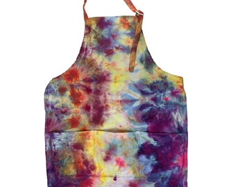 Ice dye canvas apron with pockets and adjustable neck, tie dye apron for chef or baker or artist or mom, tie dye xmas gift - soft and bold