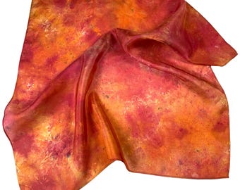 Hand dyed silk bandana: habotai square scarf - persimmon