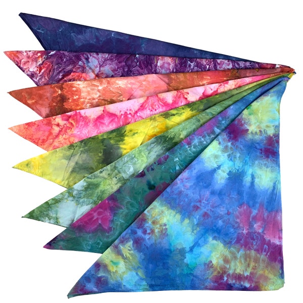 Ice dye bandana, tie dye cotton bandana or small square scarf, hand dyed unisex neck scarf or pet bandana for summer, 12 color ways