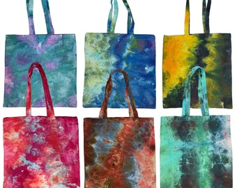 Ice dye tote bag, tie dye tote bag for everyday use or market bag or reusable shopping bag or gift, cotton tie dye bag in 6 color ways