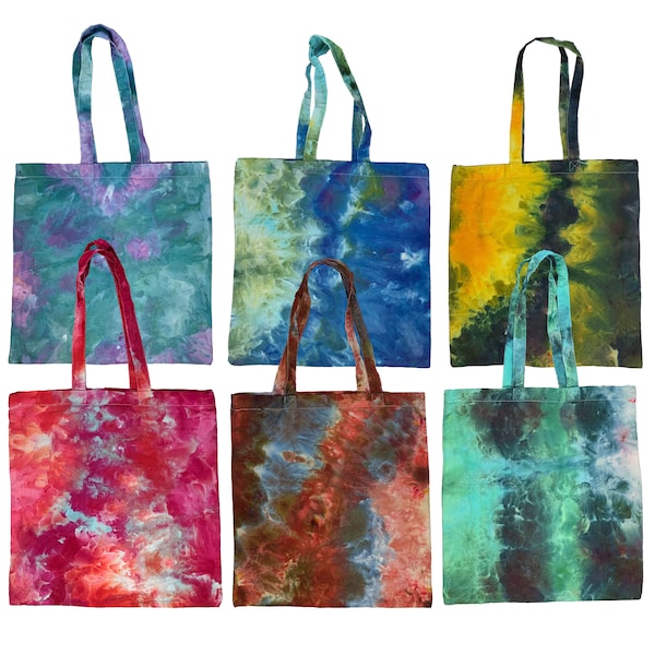 Ice dye tote bag, tie dye tote bag for everyday use or market bag or reusable shopping bag or gift, cotton tie dye bag in 6 color ways