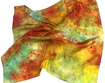 Hand dyed silk bandana: habotai square scarf - acer