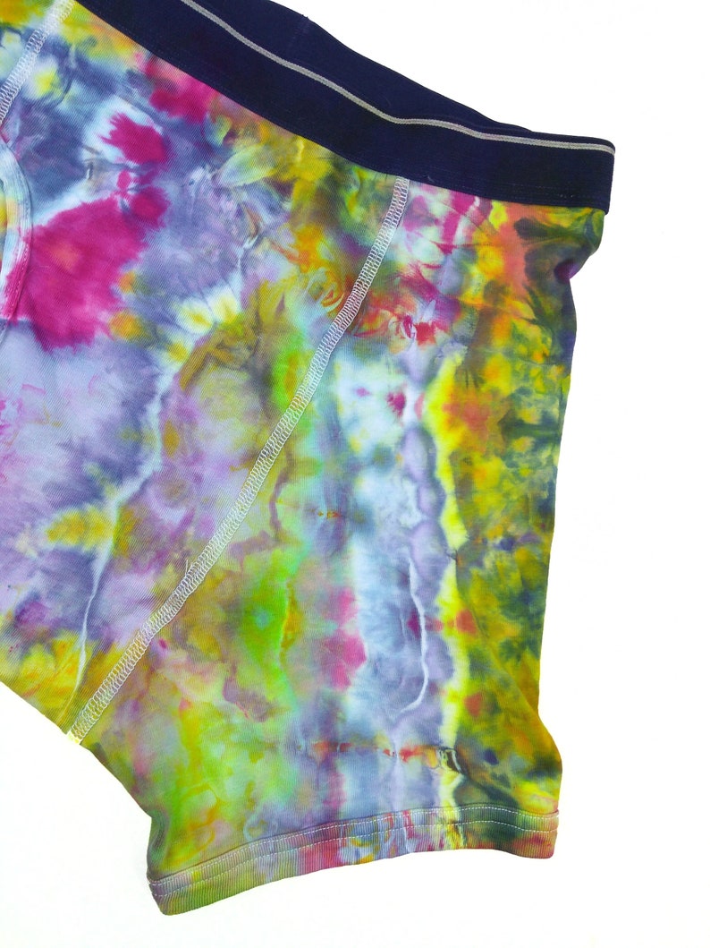 ice dye mens underwear with open fly pink stripe Large tie dye boxer briefs colorful cotton boxer briefs with contrasting waist band