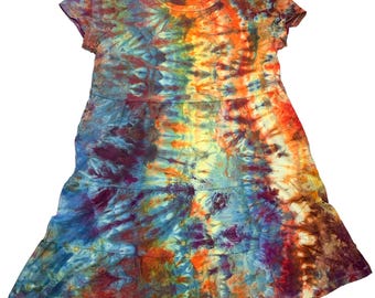 Medium ice dye mini dress: hand-dyed tie dye cotton tiered dress with pockets - golden hour