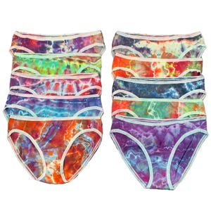 Small tie dye panties, ice dye bikini cut underwear in comfortable stretch cotton, fun colorful hand dyed underwear for women