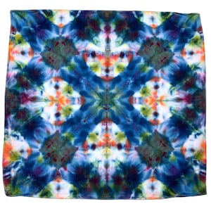 Ice dye handkerchief, tie dye hankie or colorful pocket square for boho wedding, colorful everyday hank for men or women - blue overlay