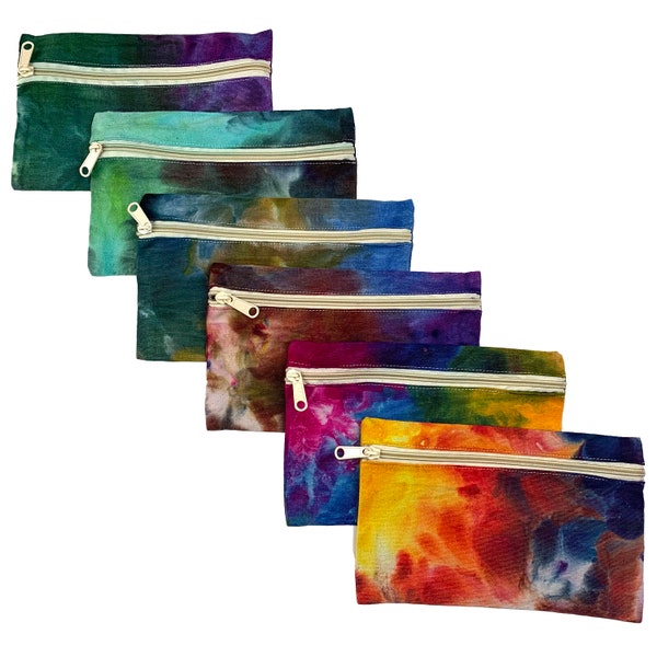 Ice dyed zipper pouch, tie dye pencil pouch or make up bag or travel pouch, hand dyed pouch cotton canvas pouch available in 7 options