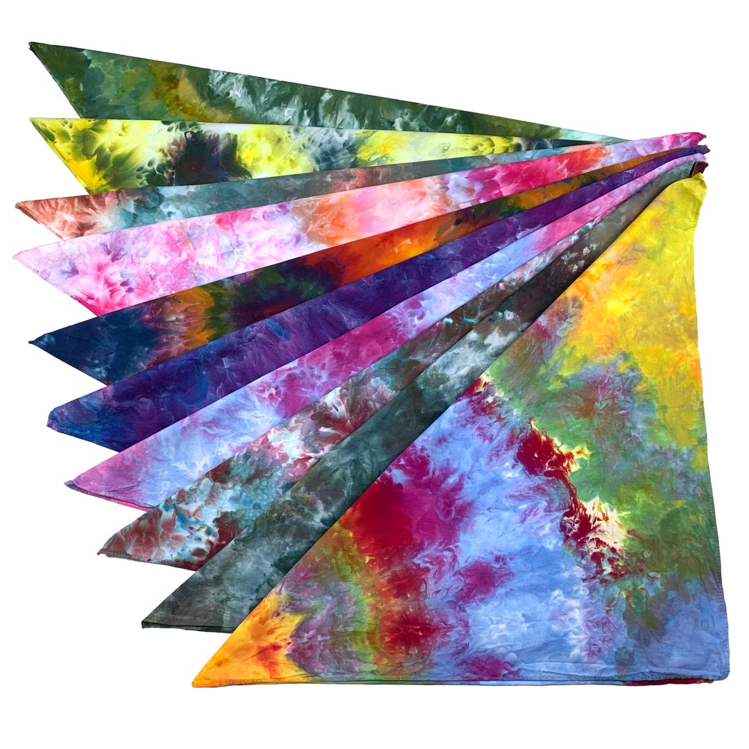 Ice Dye Bandana, Tie Dye Cotton Bandana or Small Square Scarf, Hand Dyed Unisex Neck Scarf or ...