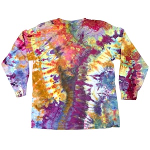 Large ice dye long sleeve t-shirt - men & women unisex tie dye tee shirt - handmade tie-dye tee for gift or festival fashion - ochre dusk