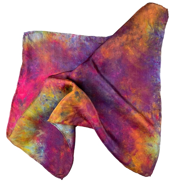 Small hand-dyed silk scarf, perfect silk handkerchief or silk pocket square, hand-dyed silk neckercheif or small bandana - violet plus