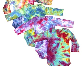 Bodies de bebé de 3 a 6 meses con estampado de hielo, bodies de algodón de manga larga con estampado tie-dye