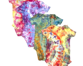 6-9M ice dye baby bodysuits: gender neutral tie dye for baby