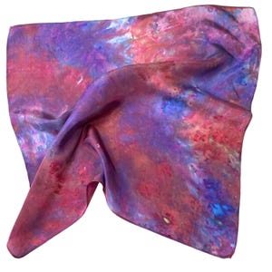 Hand dyed silk scarf, tie dye silk bandana in habotai silk, womens small square scarf, perfect neck scarf or gift for her - cool plum