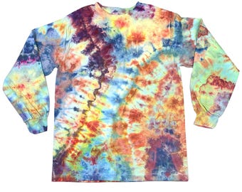 Small ice dye long sleeve t-shirt: unisex handmade tie-dye tee - rich chroma