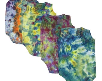 3-6M ice dye baby sleeveless bodysuits: gender neutral summer tie dye for baby