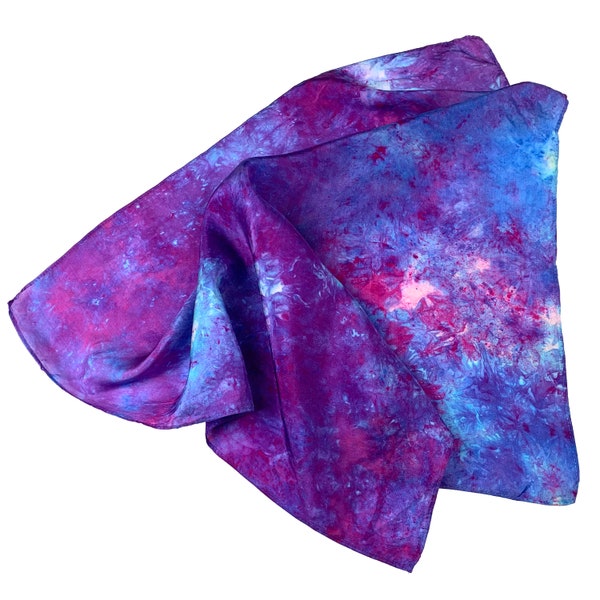 Hand dyed silk scarf, tie dye silk bandana in habotai silk, womens small square scarf, perfect neck scarf or gift for her - heliotrope