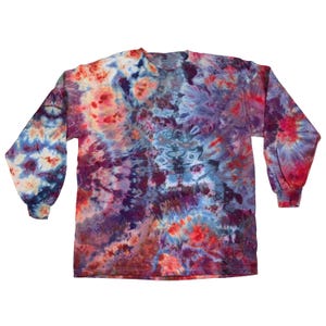 Large ice dye long sleeve t-shirt - men & women unisex tie dye tee shirt - handmade tie-dye tee for gift or festival fashion - water wine