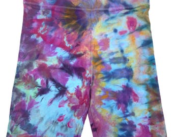 Small ice dye biker shorts: tie dye high waist stretch cotton loungewear  - blue flow