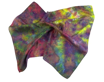 Hand dyed silk scarf, tie dye silk bandana in habotai silk, womens small square scarf, perfect neck scarf or gift for her - multi patina