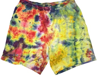 Medium ice dye shorts: unisex tie dye cotton loungewear  - bold