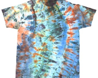 Large ice dye t-shirt: unisex handmade tie-dye tee - hint of orange