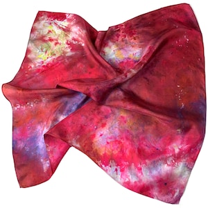 Hand dyed silk scarf, tie dye silk bandana in habotai silk, womens small square scarf, perfect neck scarf or gift for her - raspberry