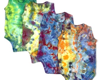 0-3M ice dye baby sleeveless bodysuits: gender neutral summer tie dye for baby