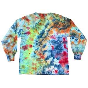 Mittelgroßes Longsleeve T-Shirt - Herren & Damen Unisex Batik T-Shirt - Handgemachtes Batik T-Shirt für Geschenk oder Festivalmode - Zitruswasser