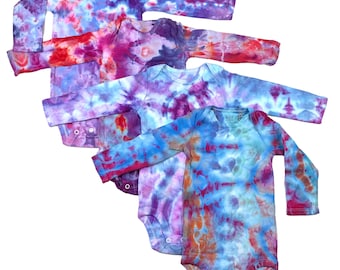 Bodys para bebé de 12 meses con estampado tie-dye, bodies unisex de algodón de manga larga con estampado tie-dye