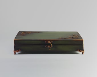 Handpainted Unique Wooden Jewelry Box for Women, Handmade Luxury Jewelry Box for Earrings & Rings