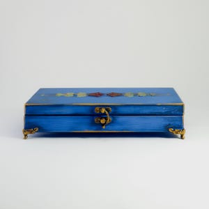 Painted Wooden Box with Hinged Lid for Sale & Gift, Decorative Compartment Wood Ring Box, Decorative Box, Wood Ring Keepsake Box