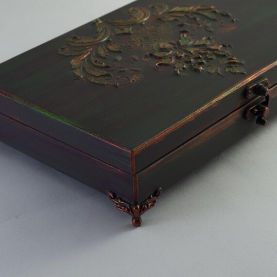 Scatola Portaoggetti In Legno Con Coperchio - 26x20x6 Cm, Vintage, Per Gioielli O Decorazione - Foto 8