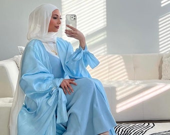 Sky Blue Ariella Open Abaya