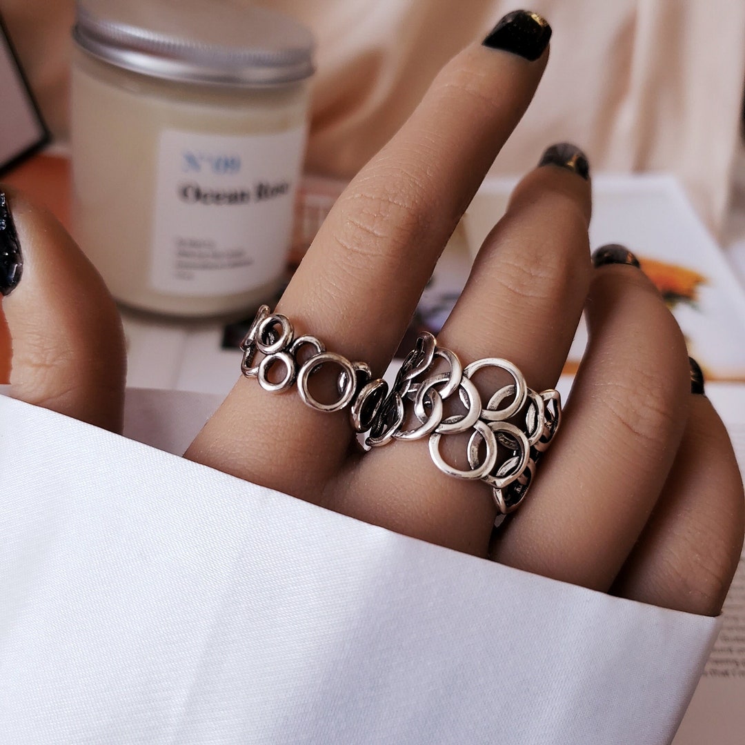 Wide Band Ring, Funky Silver Circle Welded Cool Rings, Unique Design ...
