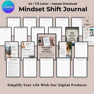 Mindset Journal,  Mental Health Coaching Templates, Positive Thinking Journals, Growth Mindset Coaching, Personal Development