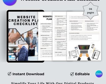 Website Development Plan, Website Planner Checklist, Canva Web Design Portfolio, Business Theme Website Template,  Instant Download